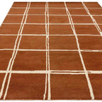 Terracotta Brown & Ivory Grid Wool Rug