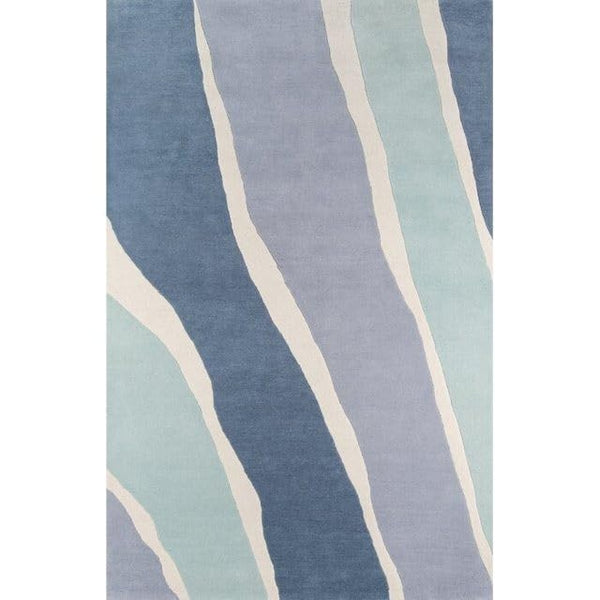 Blue & Soft Grey Abstract Striped Wool Rug