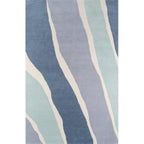 Blue & Soft Grey Abstract Striped Wool Rug