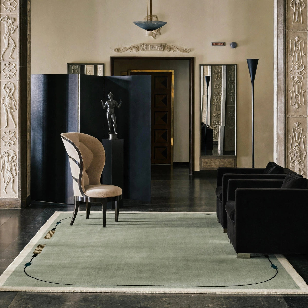 Sage Green Traditional Border Rug