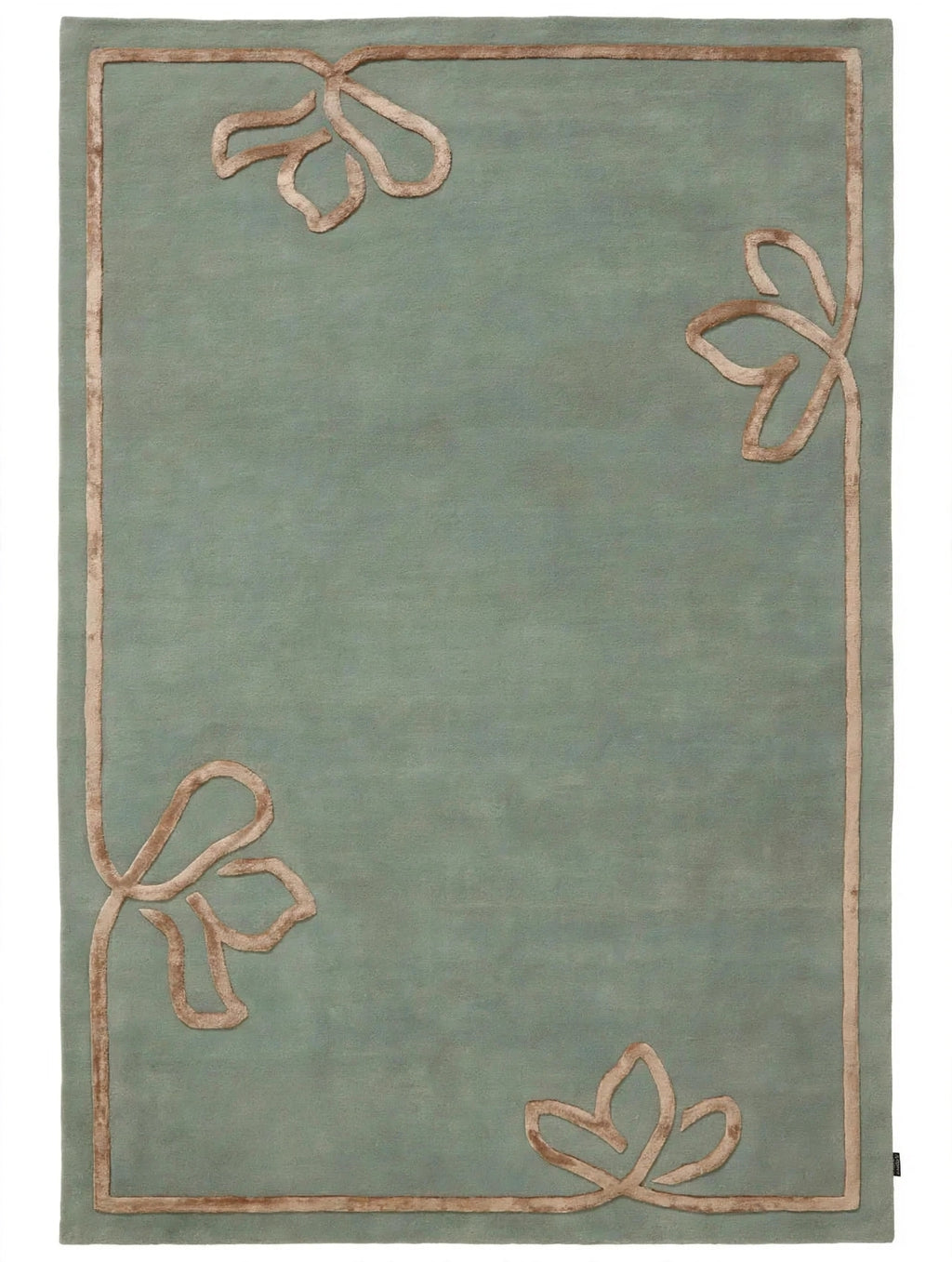 Sage Green Rug with Beige Botanical Border