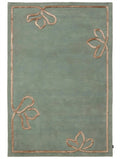 Sage Green Rug with Beige Botanical Border
