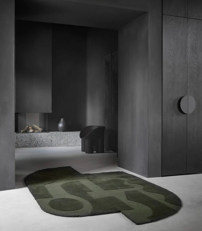 Organic Abstract Olive Green Wool Rug