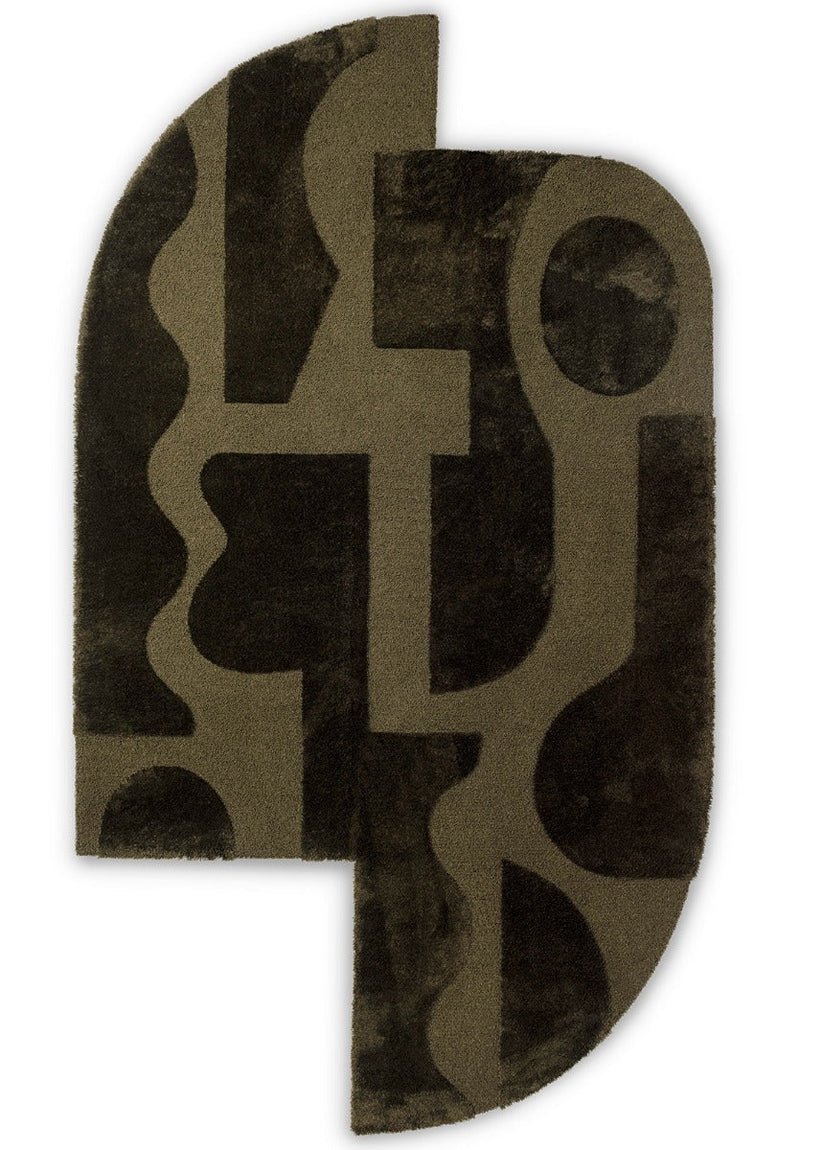 Organic Abstract Olive Green Wool Rug