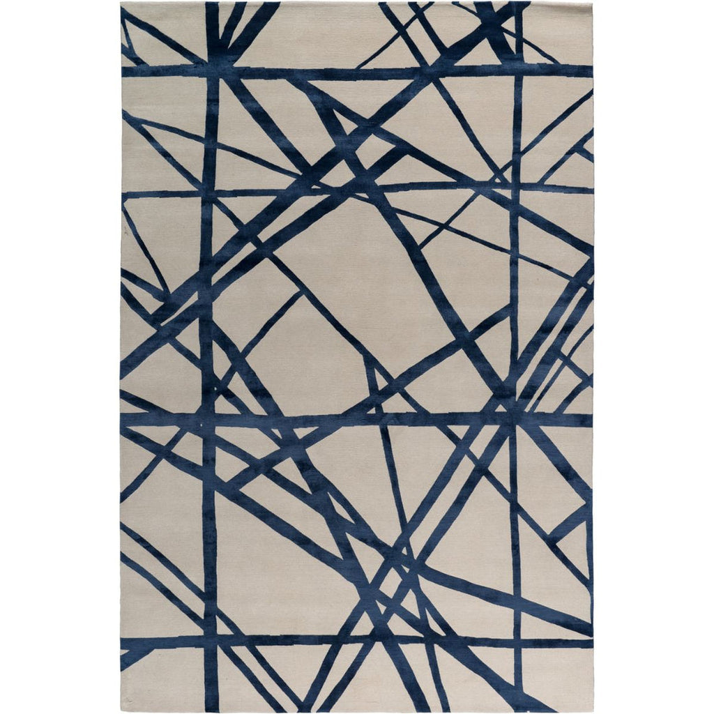 Ivory & Indigo Blue Abstract Line Area Rug