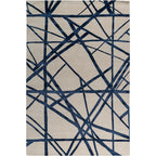 Ivory & Indigo Blue Abstract Line Area Rug