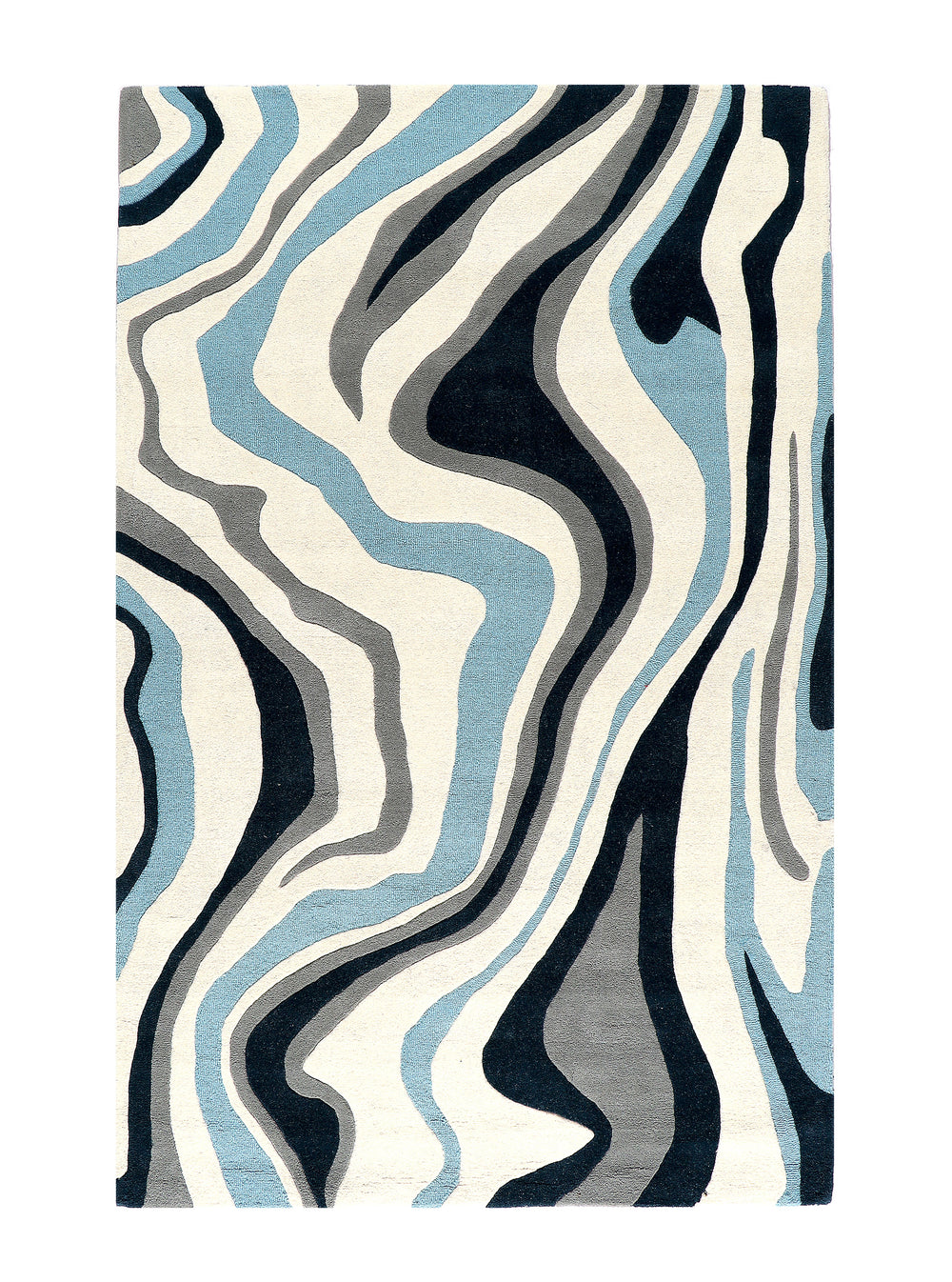 Blue & Black Abstract Wave Pattern Area Rug