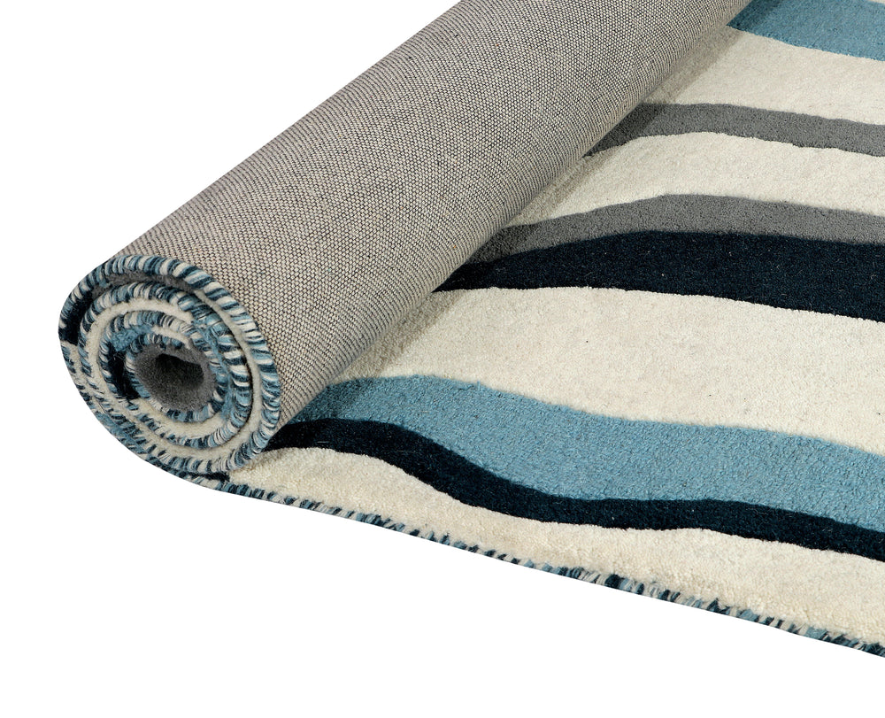 Blue & Black Abstract Wave Pattern Area Rug