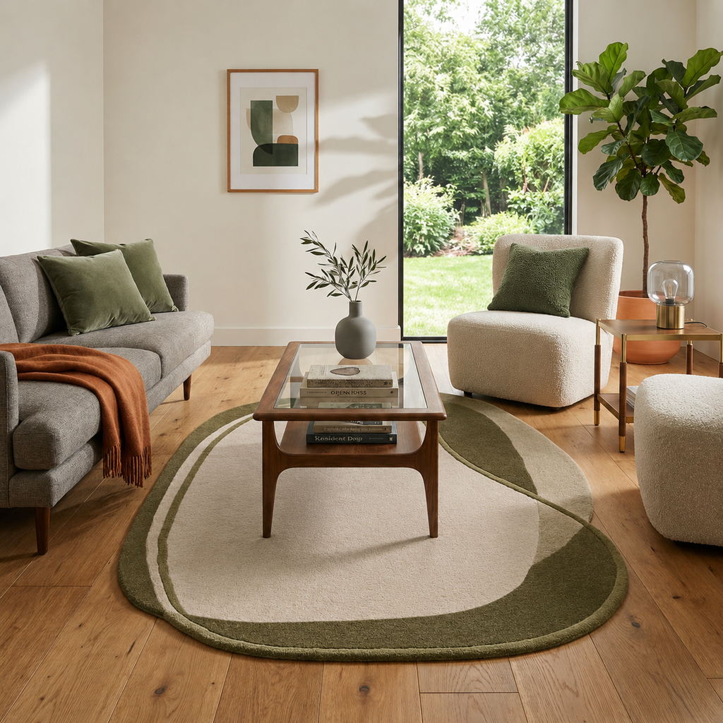 Olive & Ivory Geometric Unshaped Rug