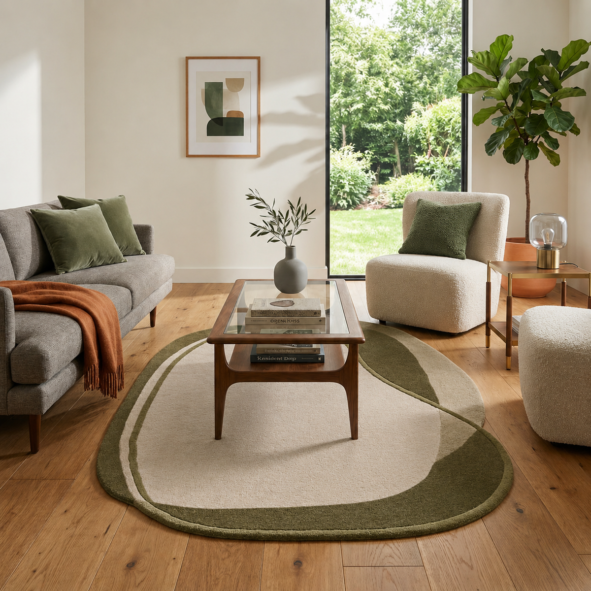 Olive & Ivory Geometric Unshaped Rug