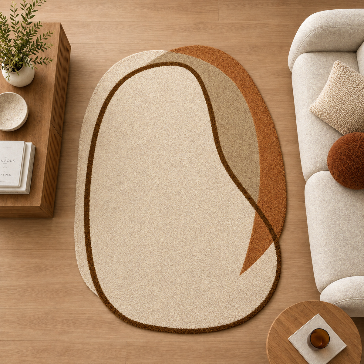 Beige & Terracotta Organic Abstract Rug