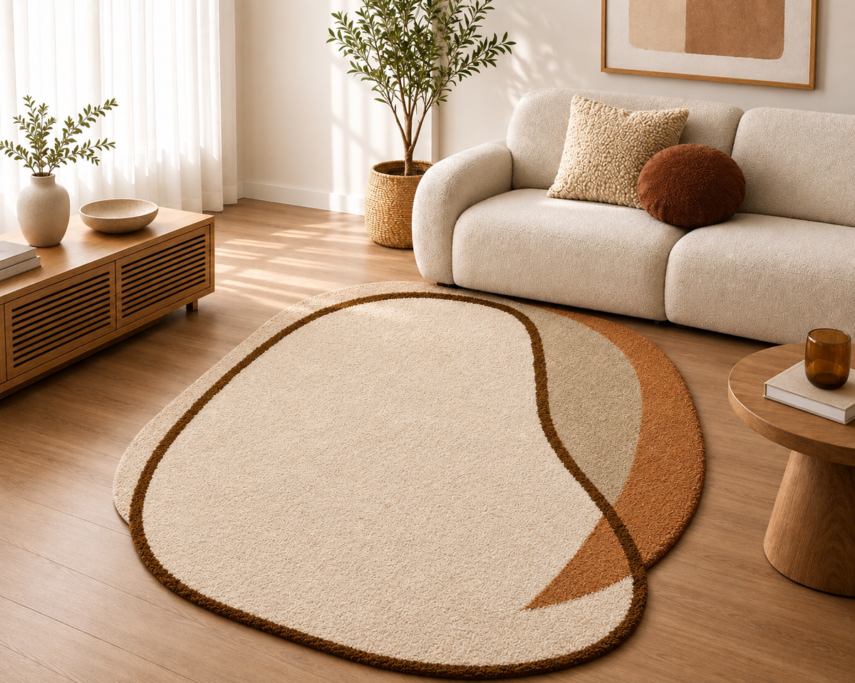 Beige & Terracotta Organic Abstract Rug