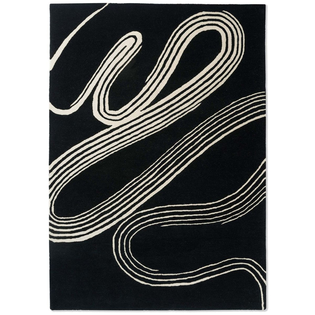 Black & Ivory Abstract Wave Pattern Area Rug